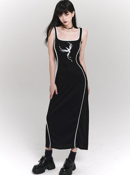 Niche Black Knitted Slip Dress