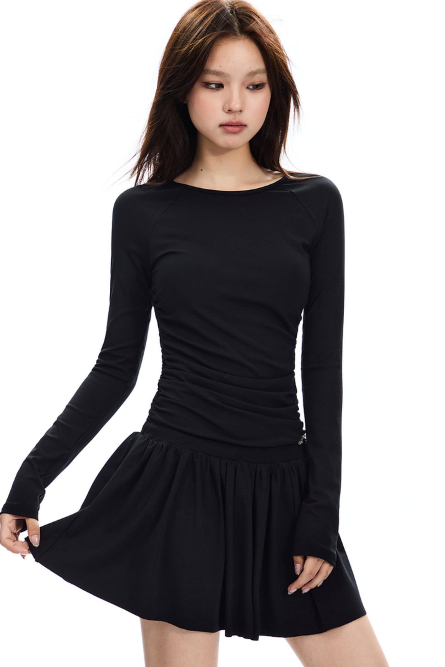 Retro Slim Shirred Knit Dress