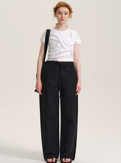 Black Drape Straight Leg Casual Pants