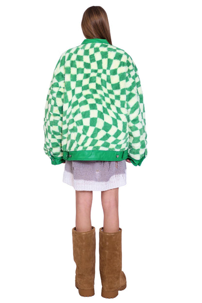 Checkerboard Plush Panel Coat