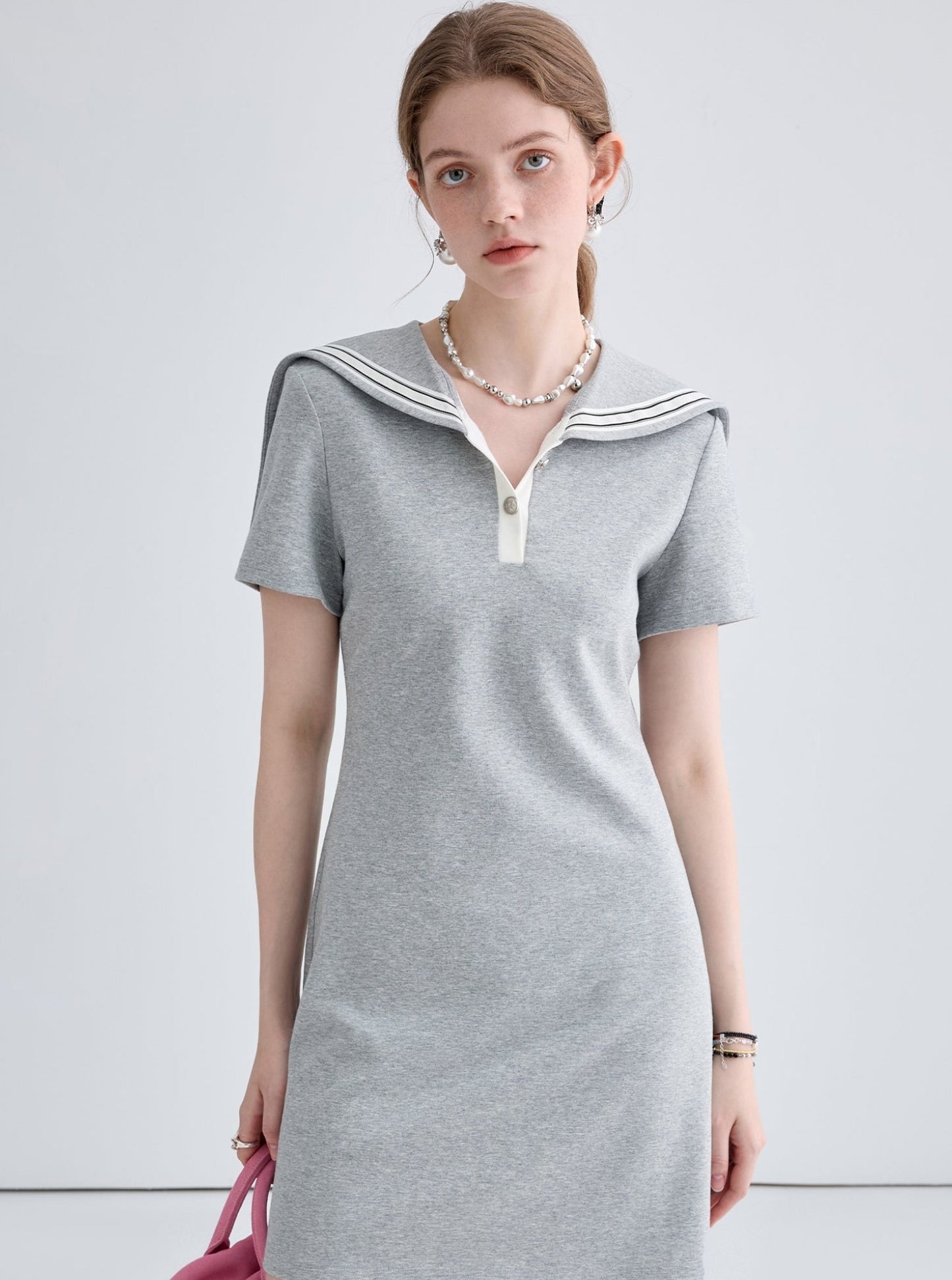 Flesh Covering Navy Collar Dress