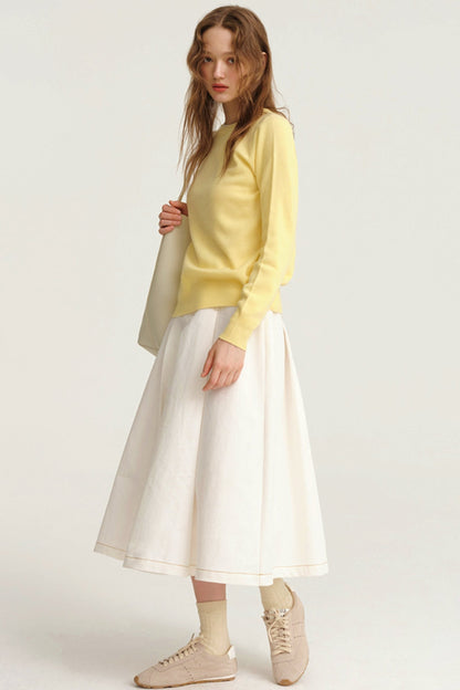 Midi White Pleated Skirt