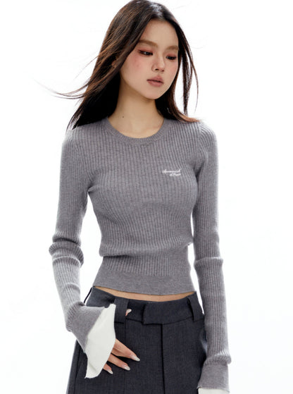 Cropped Panel Contrast Knit Base Layer Tops