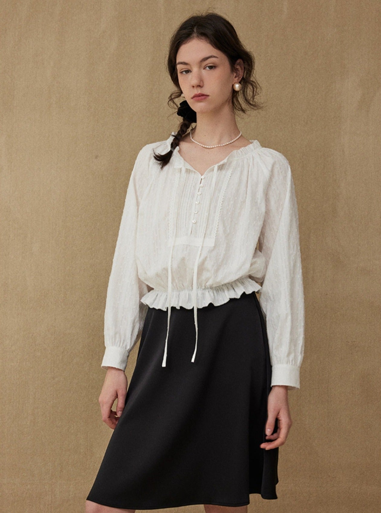 Elegant temperament ruffle open shirt