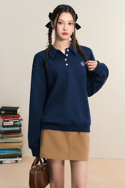 ANDYET AD1 originelles Sweatshirt mit Polokragen und überschnittenen Schultern für den Alltag, einfach und vielseitig