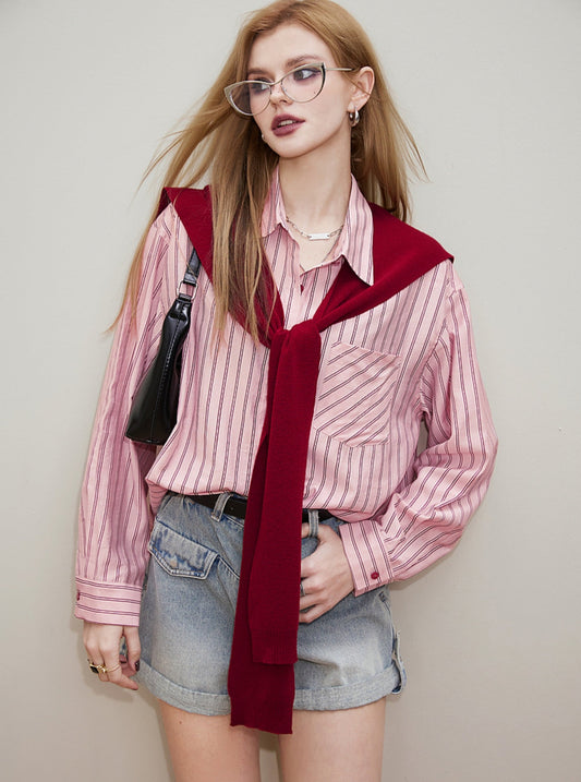 Free Shawl Casual Striped Shirt