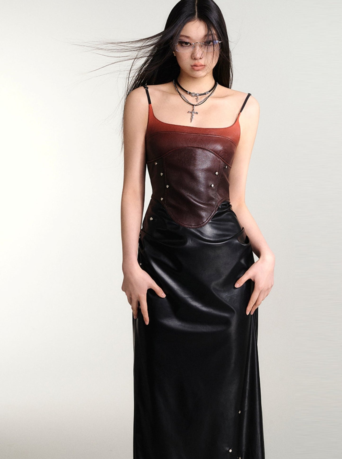 Corset Structure Skinny Leather Dress