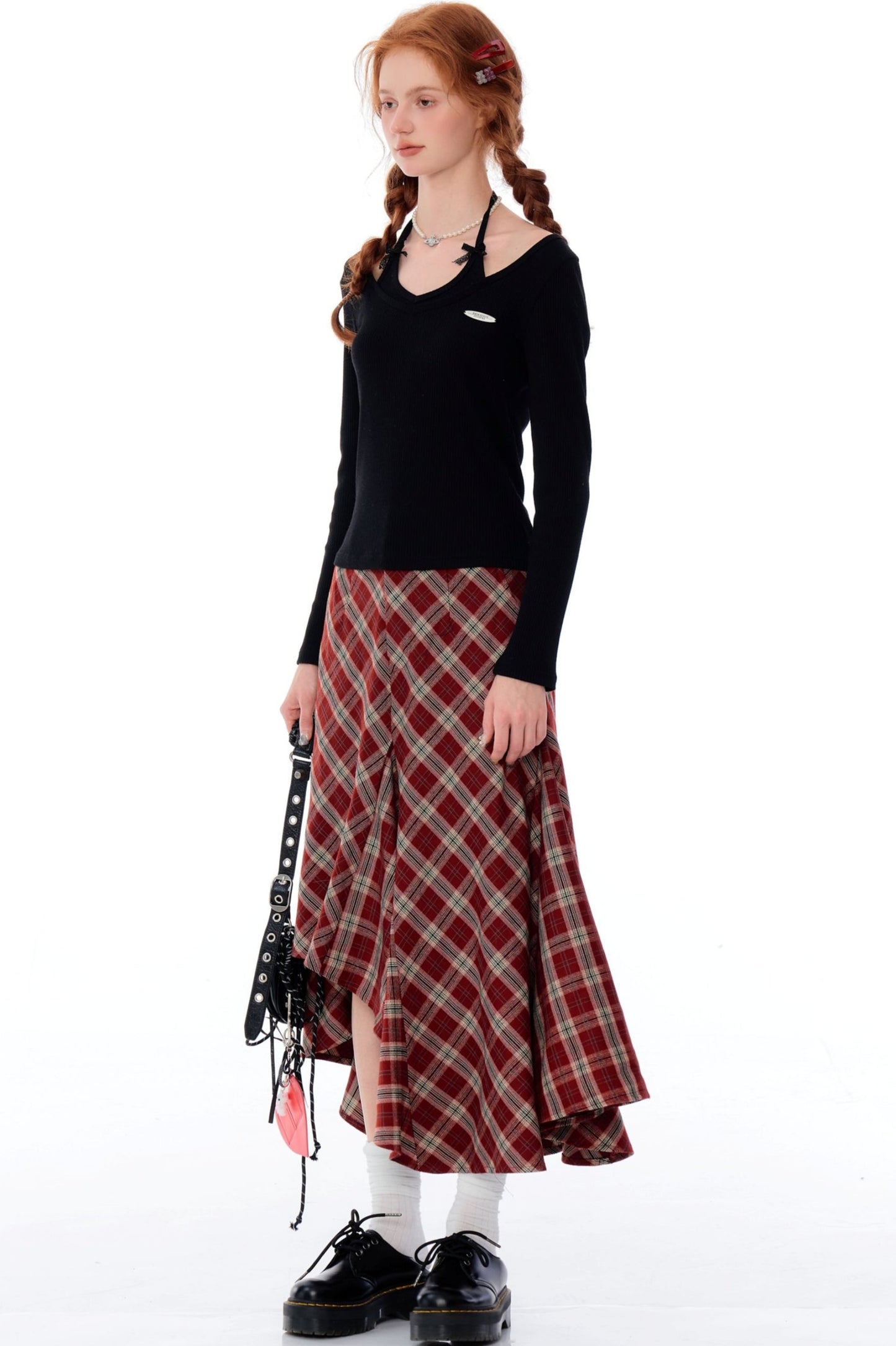 Slim Fit Irregular Plaid Skirt