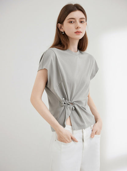French Design Wide Shoulder Sleeveless T-Shirt