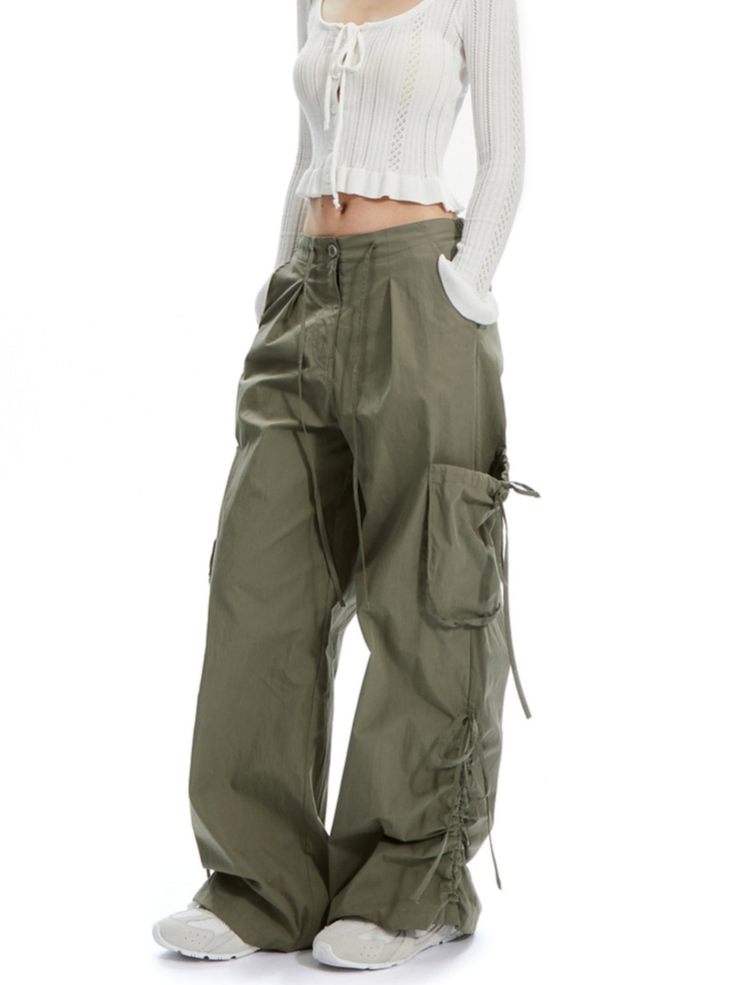 Low-Rise Drawstring Cargo Pants