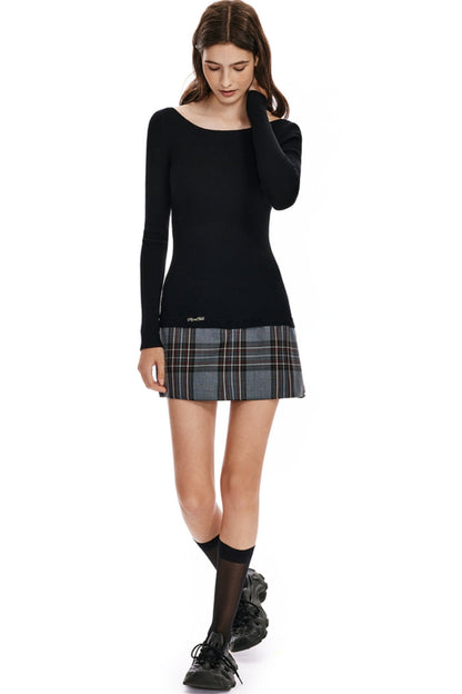 Plaid Stitched Knit Dress