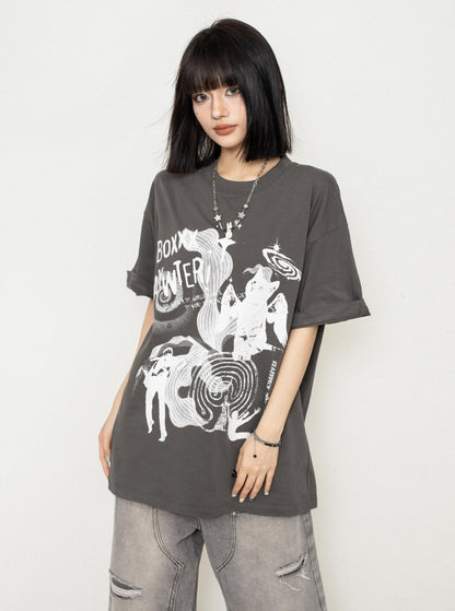 Vintage Print Casual Short Sleeve T-Shirt