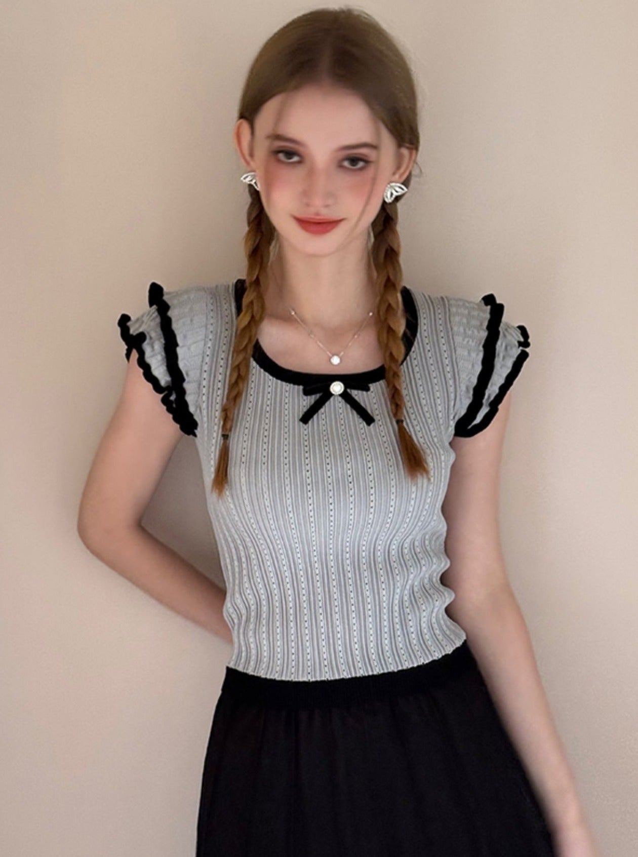 French Lace Doll Collar Slim Top