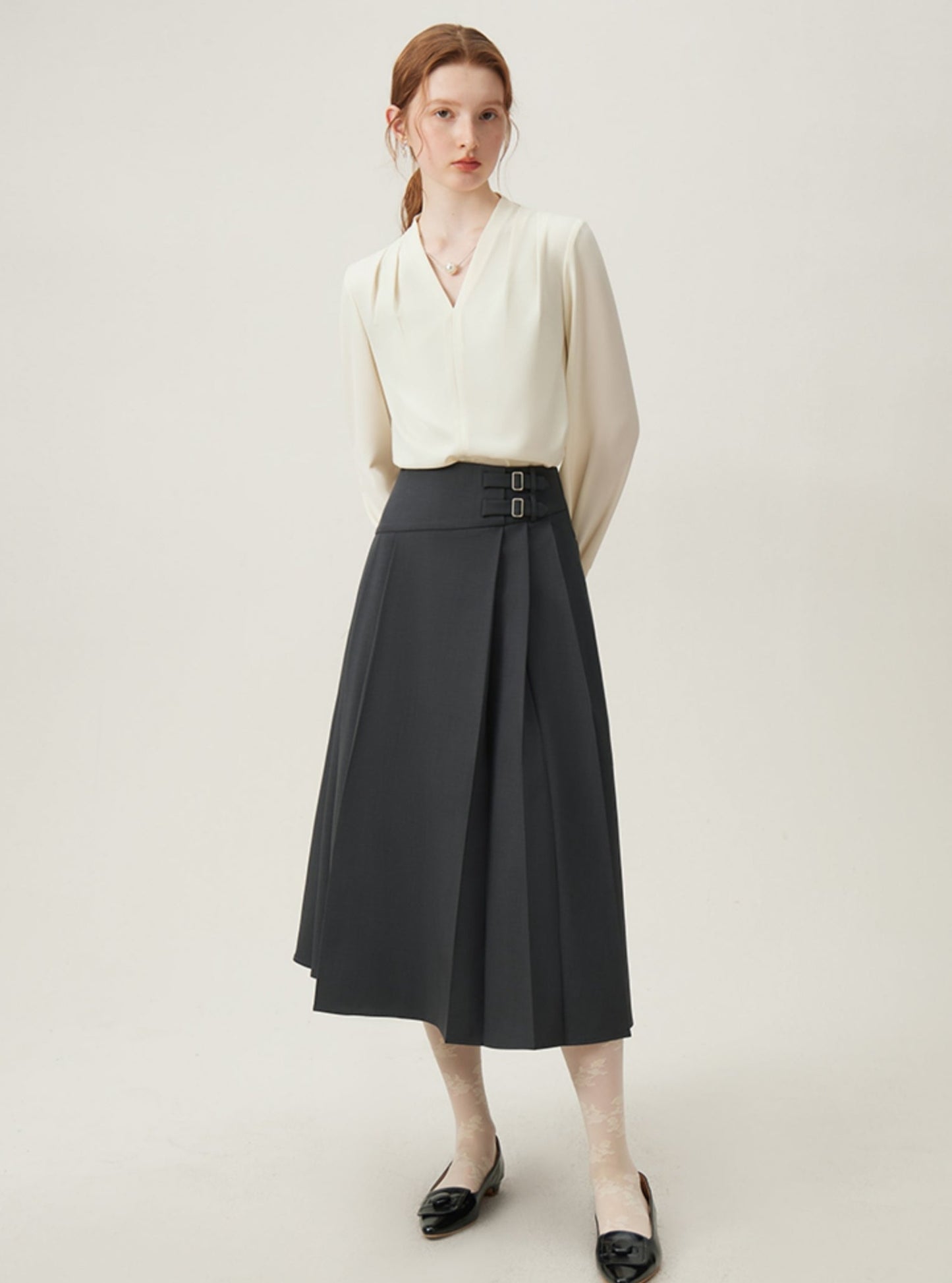 Gray Temperament Mid-Length Skirt