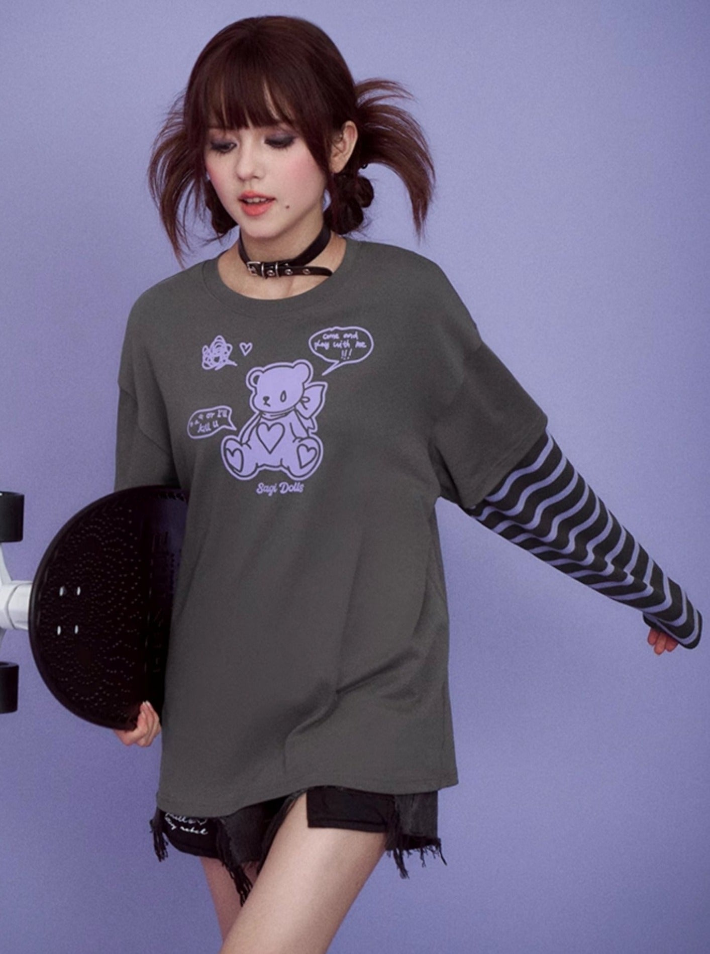 Gray Purple Super Long Sleeve T-shirts