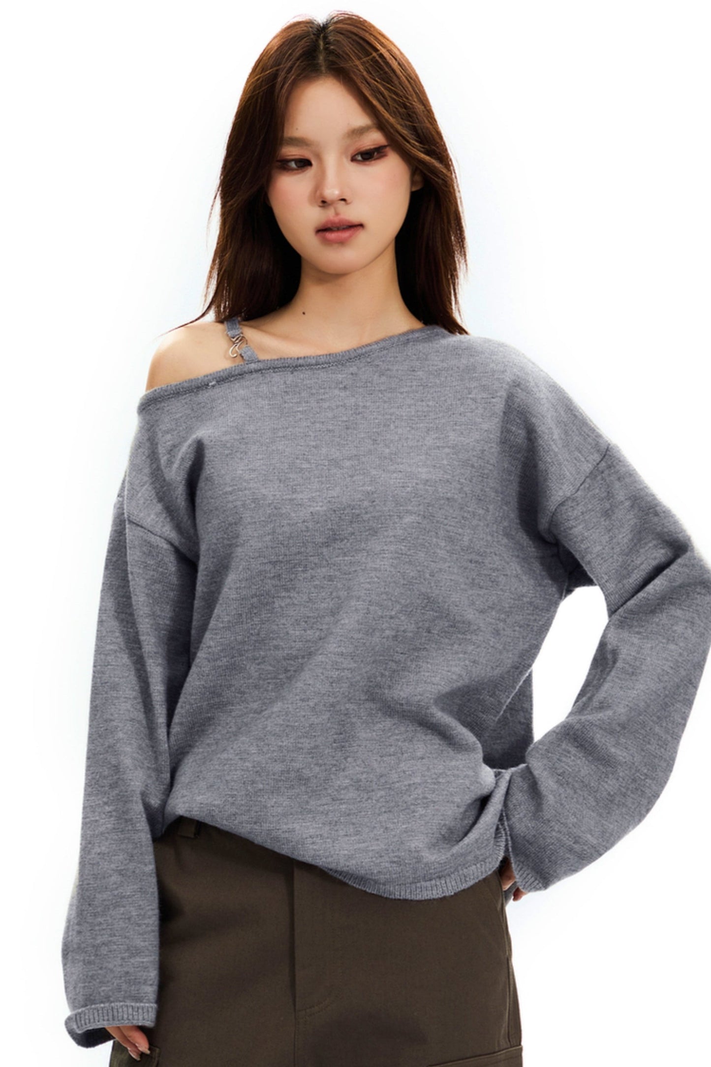 Slouchy Knitted Off-Shoulder Top