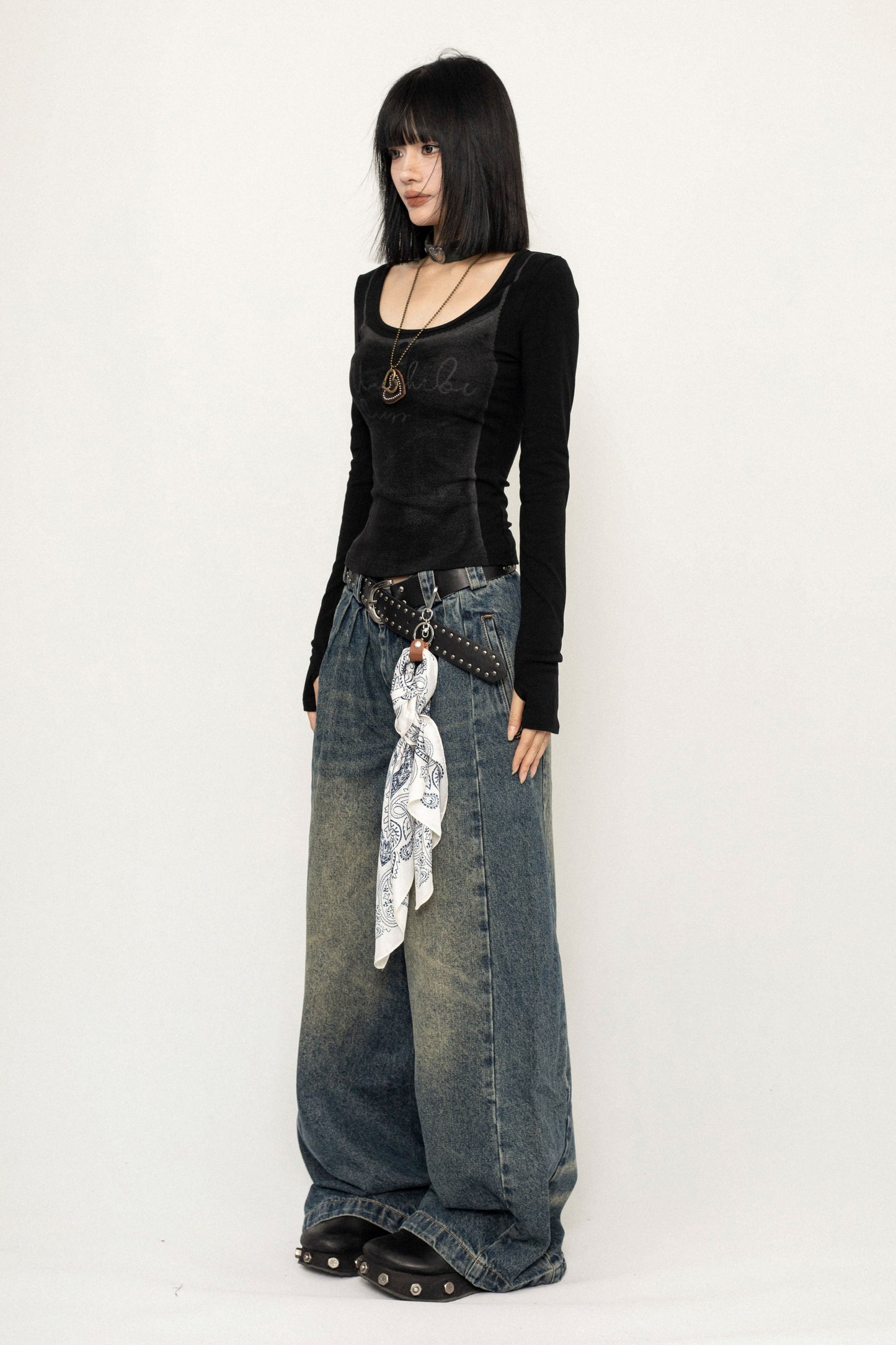 American Retro Design Wide-Leg Jeans