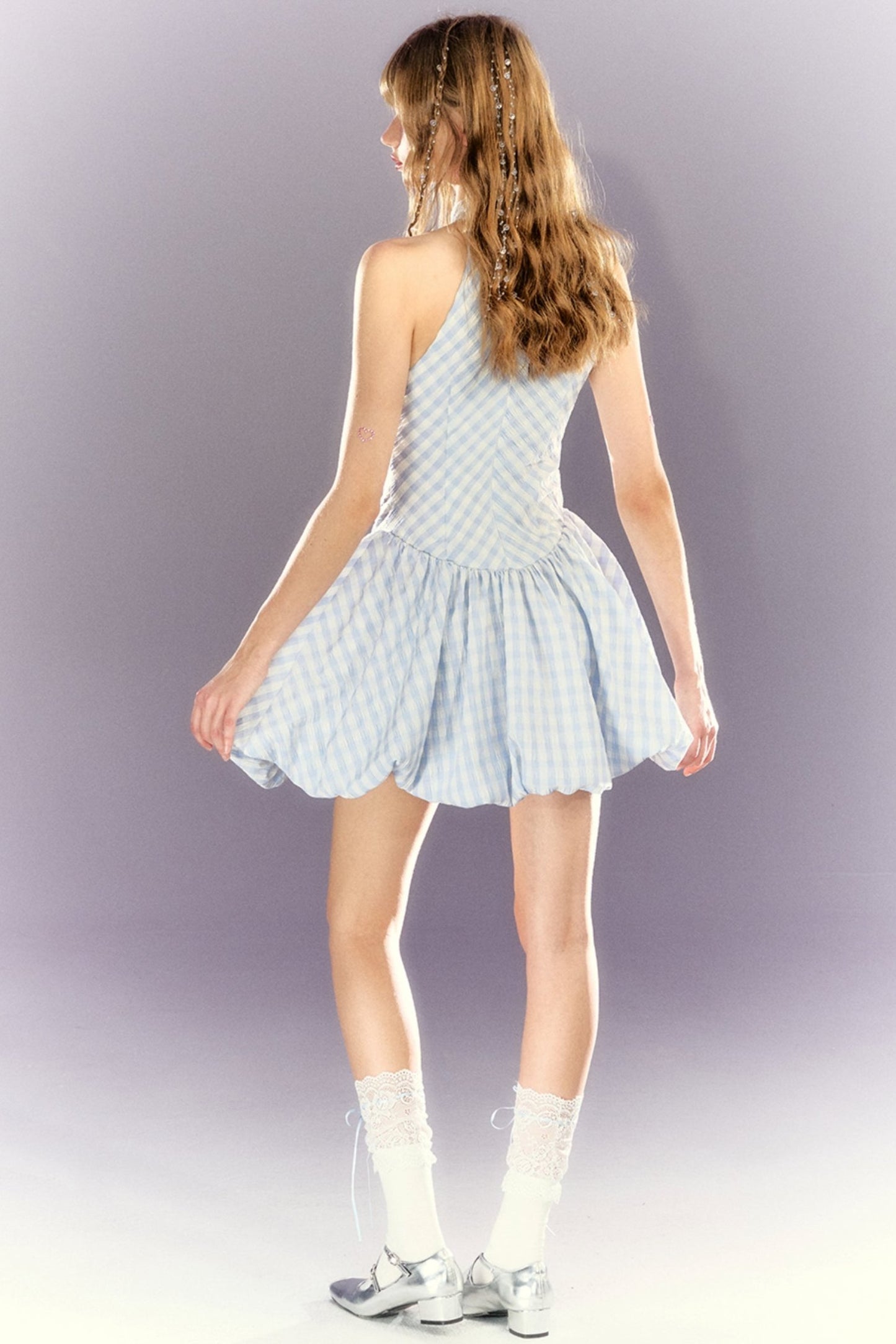 Blue Check Bud Skirt Dress