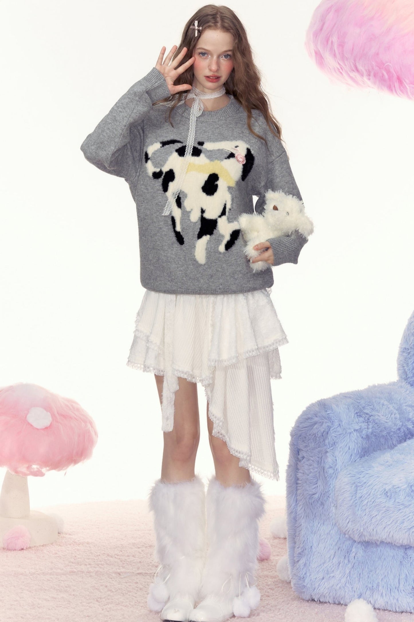 AYF|"Ollie Puppy" Autumn/Winter French retro design sense lazy style loose knit pullover sweater women