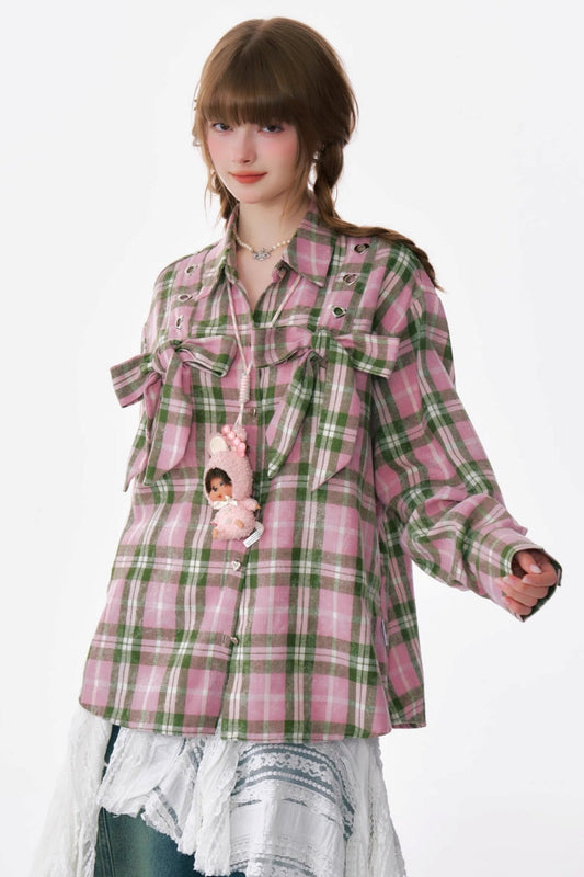 ziziFei Herbst und Winter amerikanischen Retro-Design Sinn Check verdickt gebürstet lose rosa kariertes Shirt Jacke Frauen