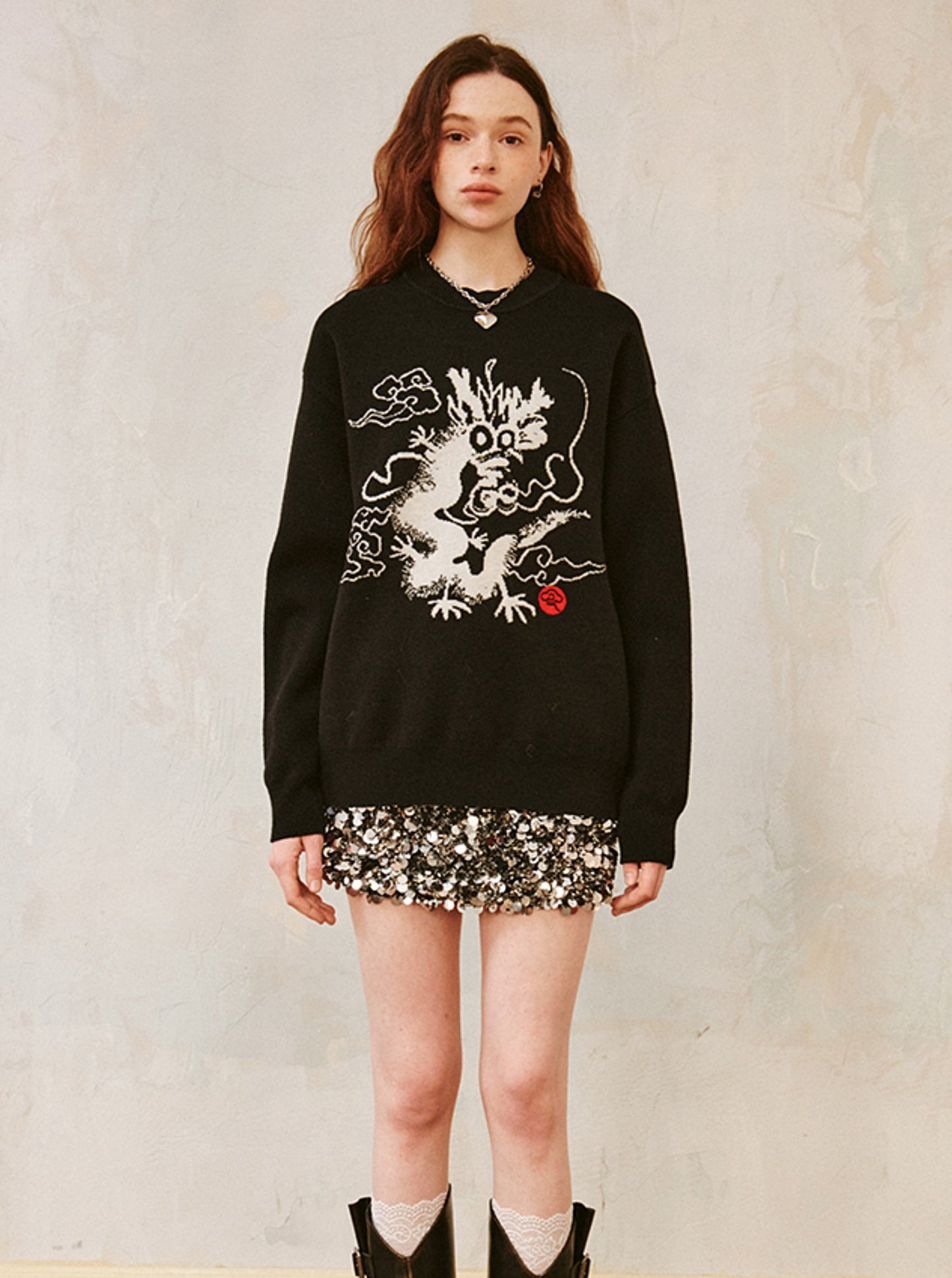 Dragon Loose Long Sleeve Knit Sweater