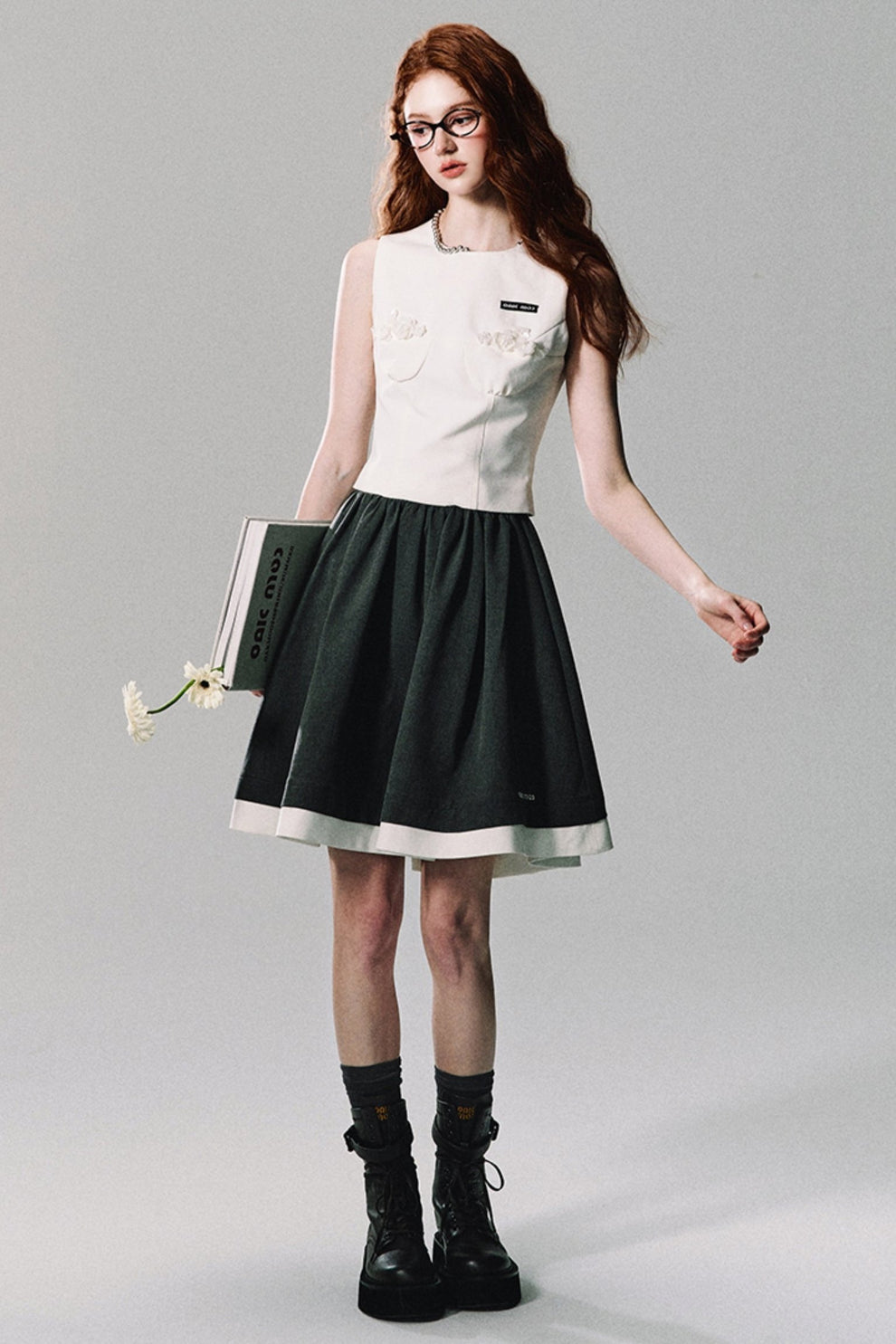 Stretch Cotton Maxi Umbrella Skirt With Pockets