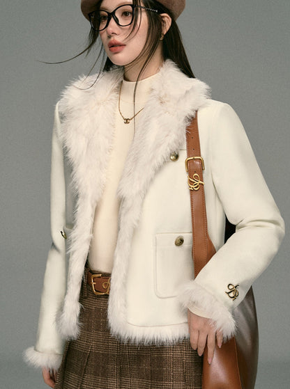 Fragrance Lapel Spliced Fur Collar Jacket