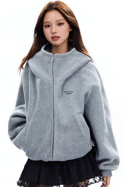 Loose Fit Zipper Fleece Jacket