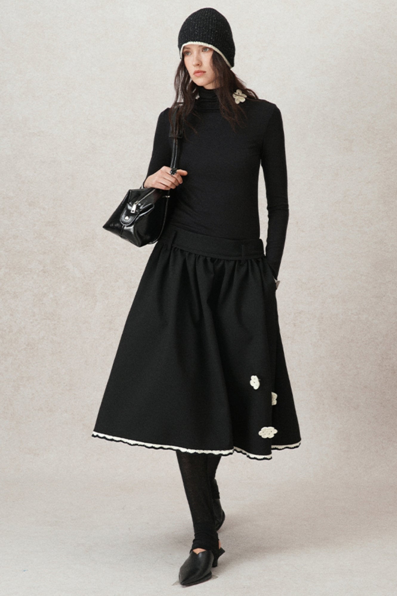 Kontrastierende Häkel-A-Linien-Puff-Rock 