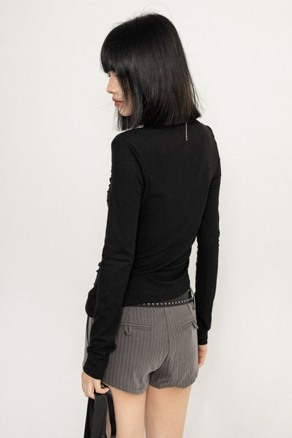 BLACK SLANTED SHOULDER TOP