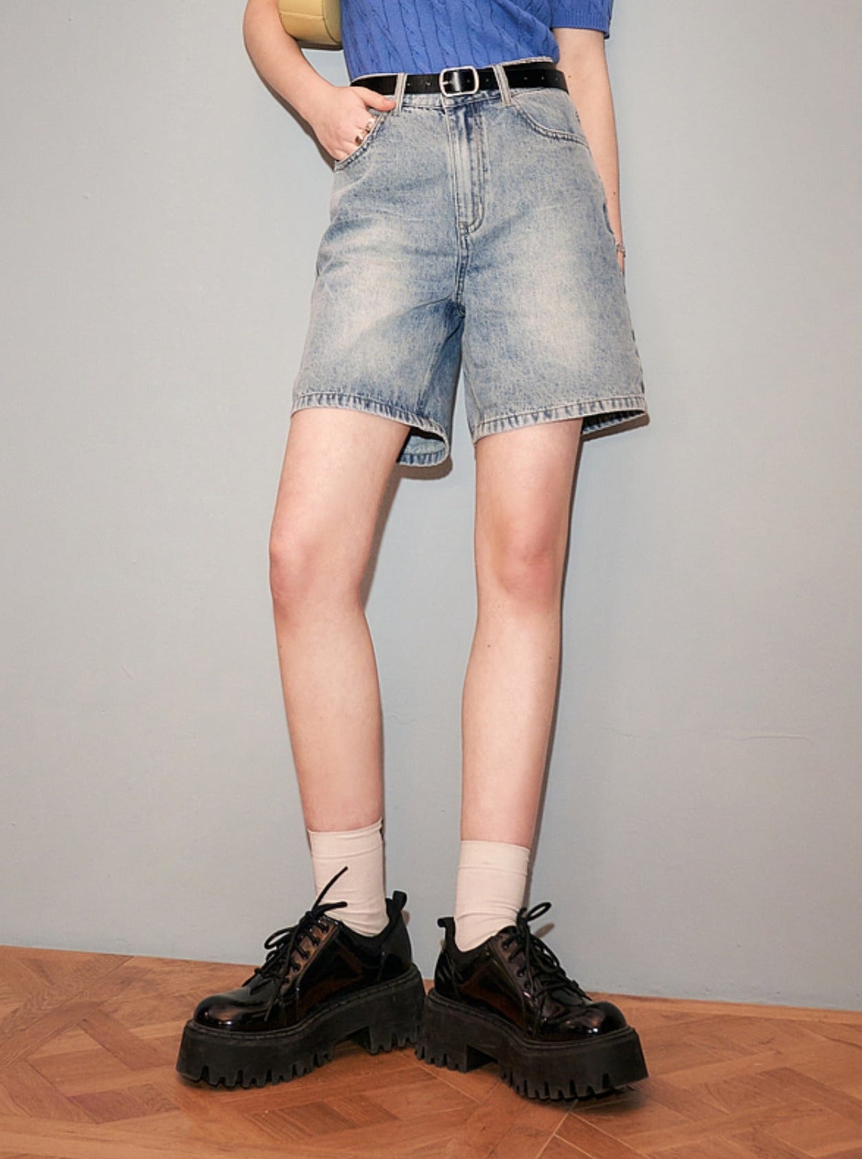 Passform Leichte Waschung Jean Shorts Hosen