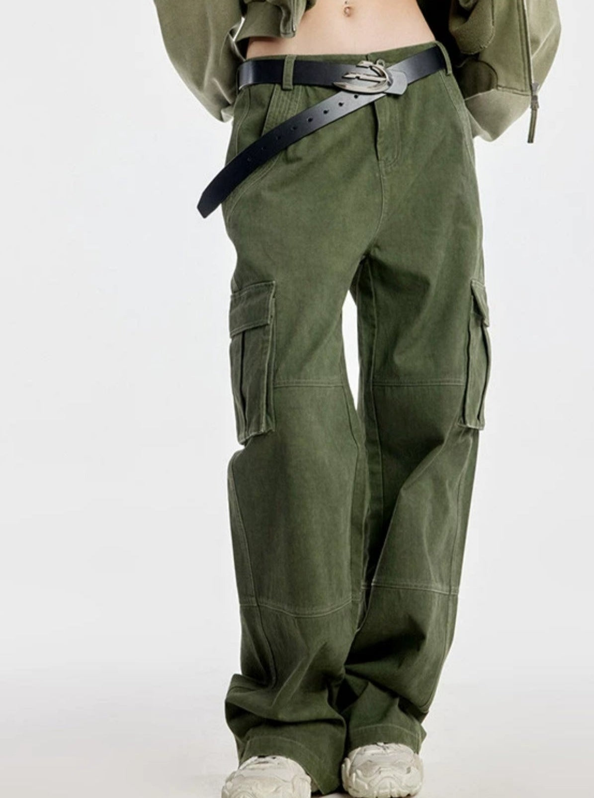 Army Green Straight Cargo Pants