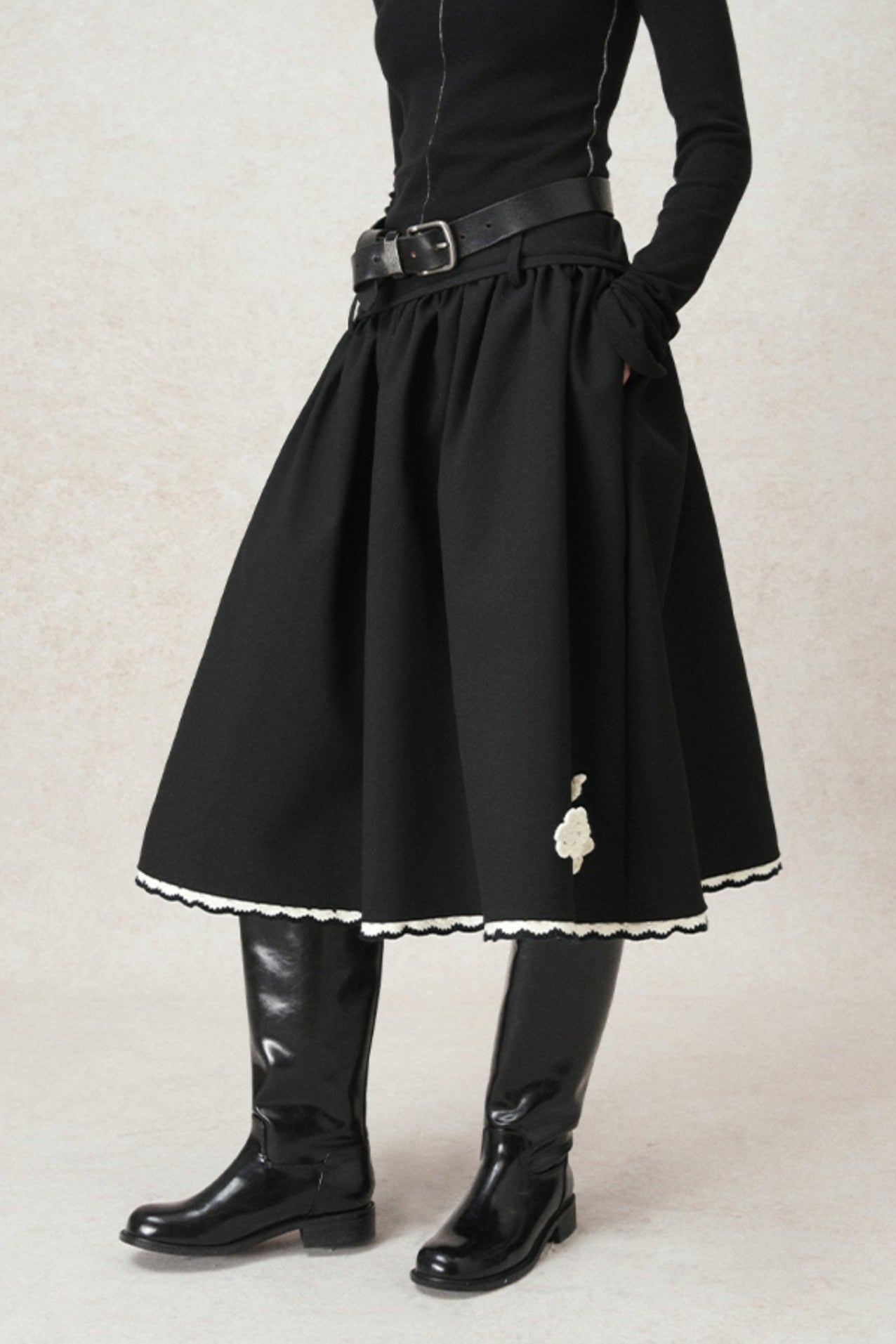 Kontrastierende Häkel-A-Linien-Puff-Rock 