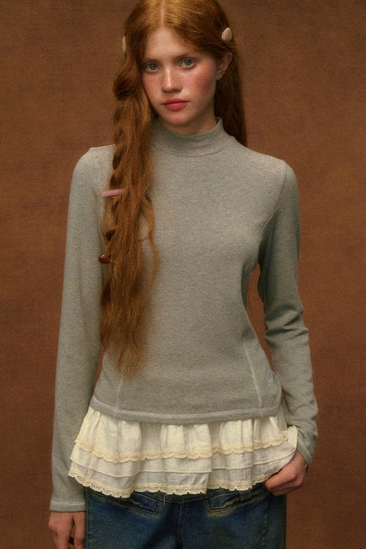 Vintage Heart Embroidered Turtleneck Top