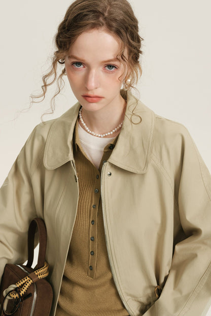 Khaki Midi Drawstring Trench Coat