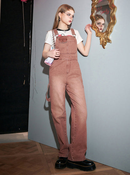 Vintage Denim Wide-Leg Bib Pants