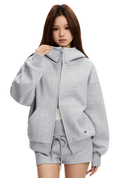 Sporty Stand Collar Hooded Short Jacket