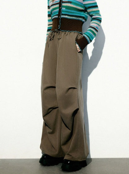 Drawstring Wide Brown Leg Pants