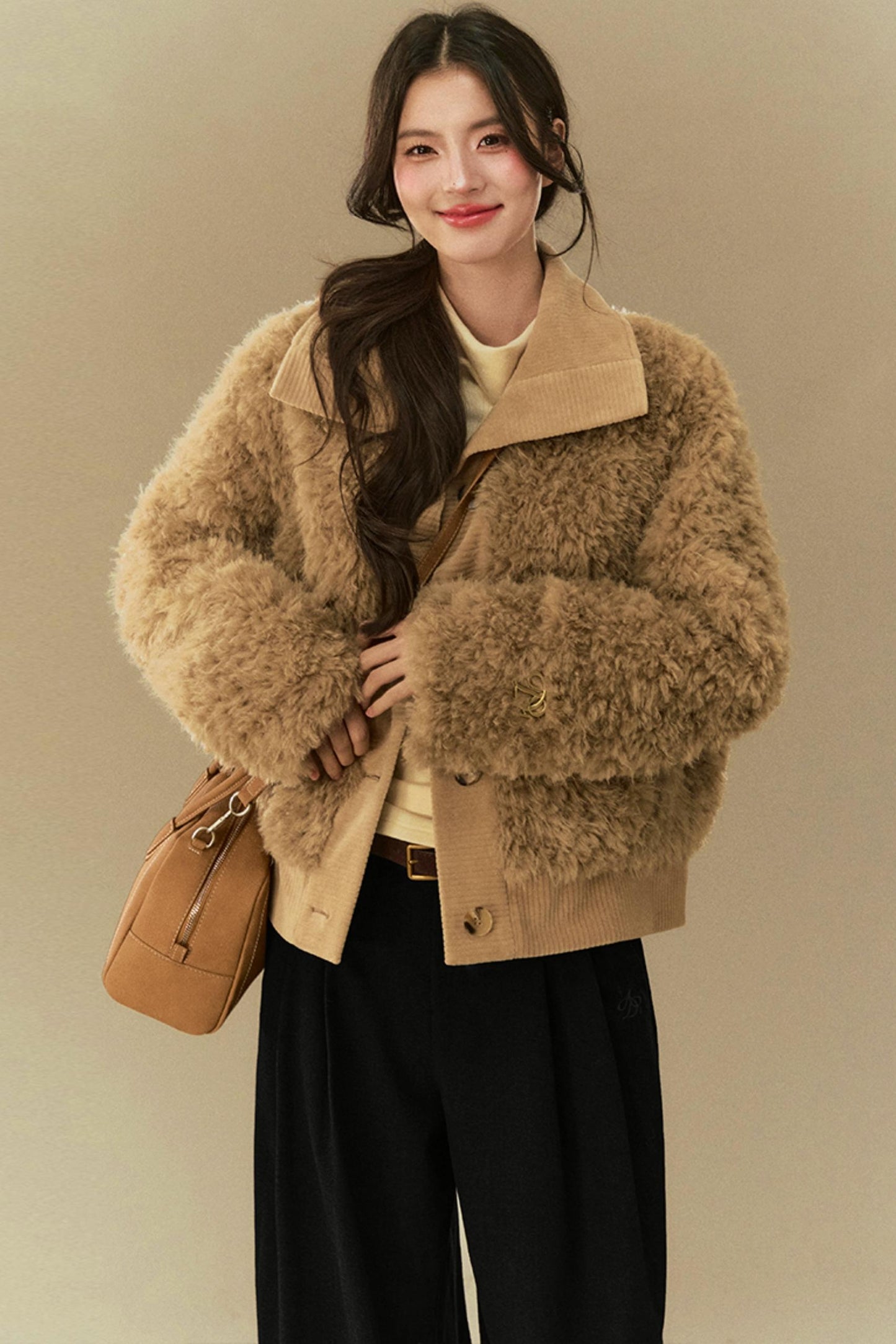 Cropped Fur Lapel Jacket