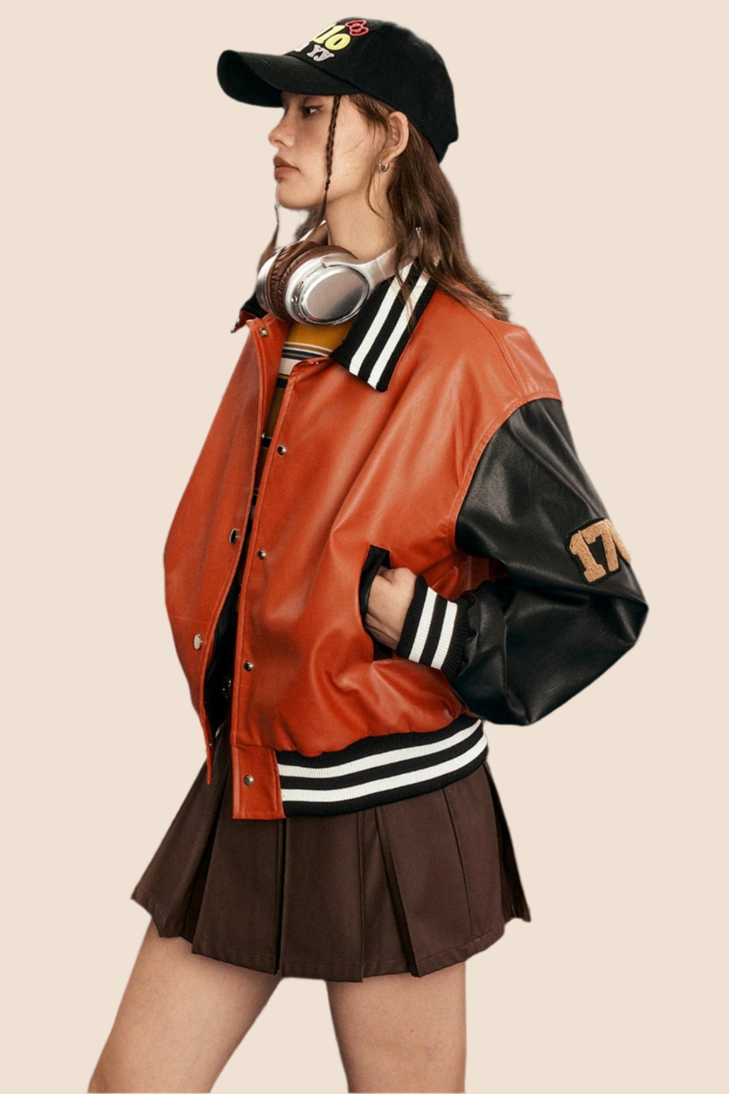 EZEK American Retro High Street PU-Lederjacke Biker-Stil Damen kurz genäht kontrastierenden Design Sinn Nische Jacke Jacke