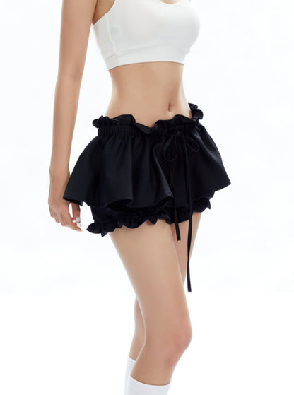 Ruffle Low-Waisted Drawstring Skirt