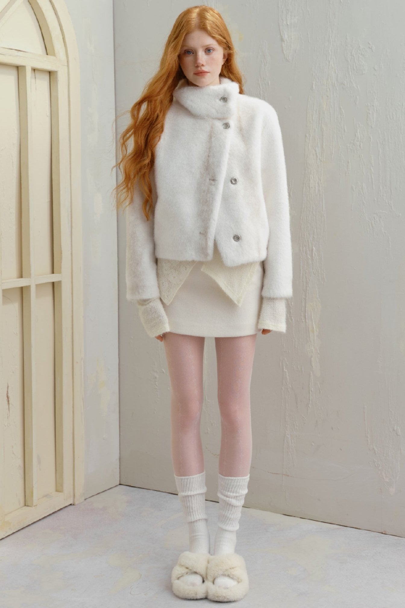 WHITE MINK FUR SHORT COAT