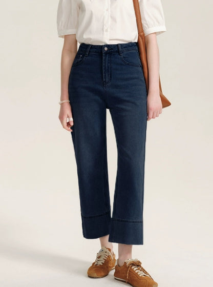 7.8 auf der neuen 85% off hellblau High-Waisted Straight-Leg-Jeans, kleine Leute schauen dünn und schmal, abgeschnitten Rohr Baguette Hosen