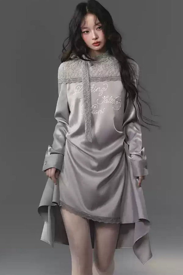 로맨틱 레이스 플로잉 칼라 드레스 