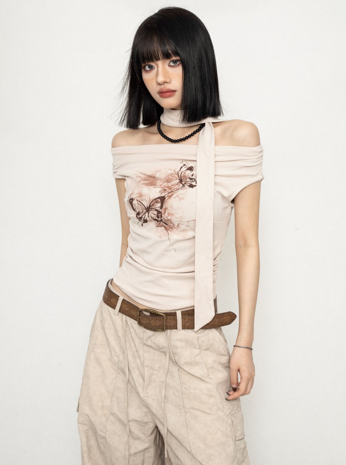 Off-Shoulder Butterfly T-Shirt