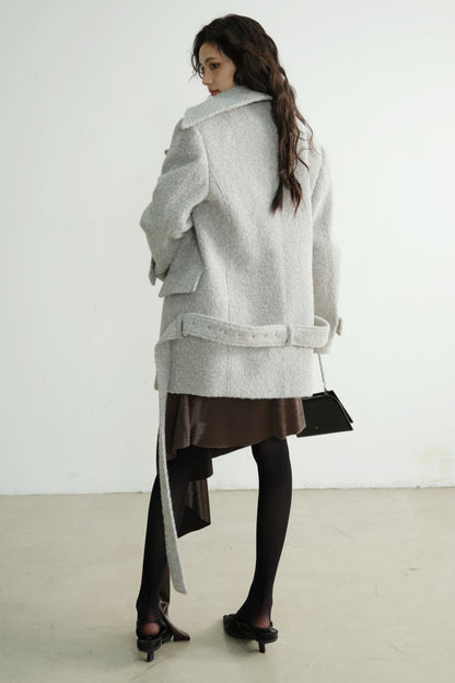 Light Gray Wool Stand-Collar Coat