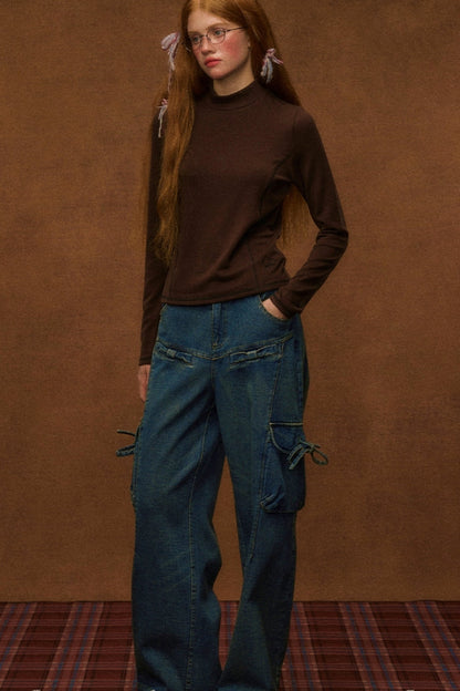 Irregular Bow Fleece Jeans