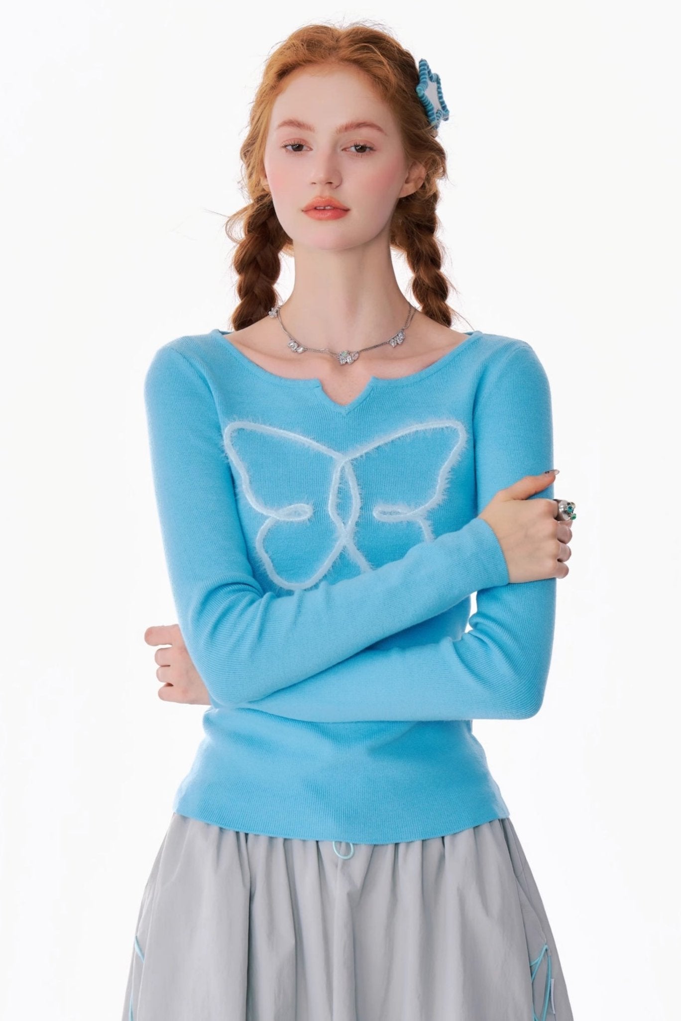 Retro Slim Butterfly Knit Top