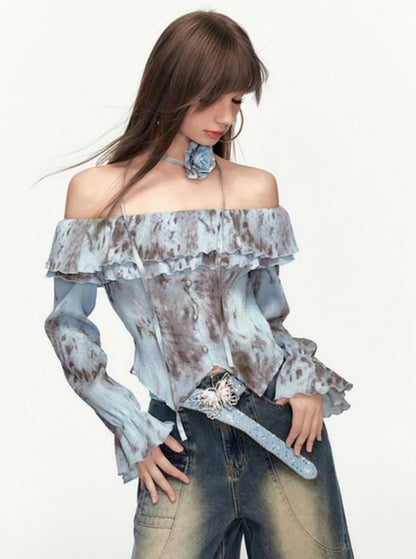 Ruffle Edge Tie Dye Long Sleeve Top