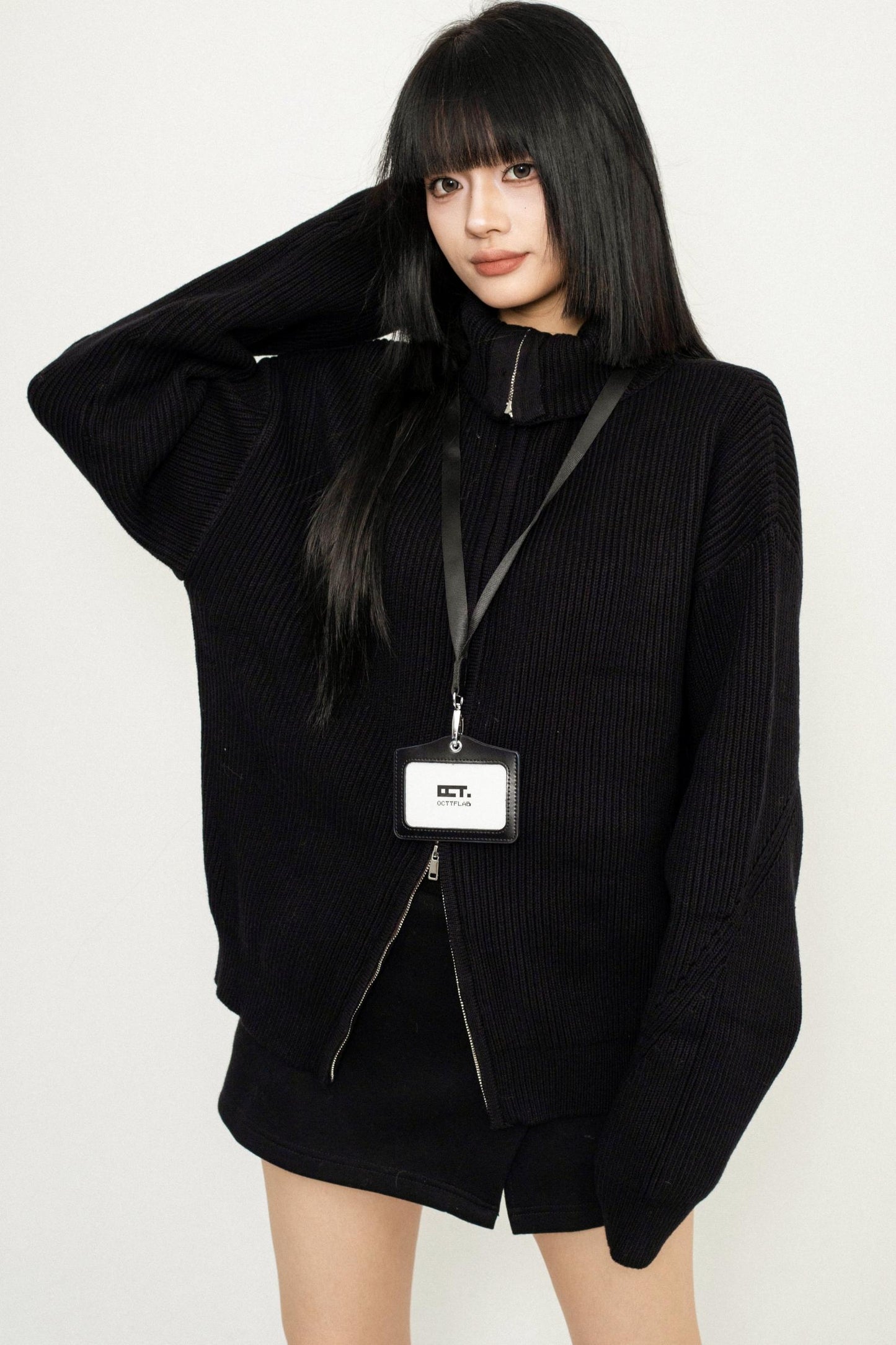 High Neck Zip Knit Sweater